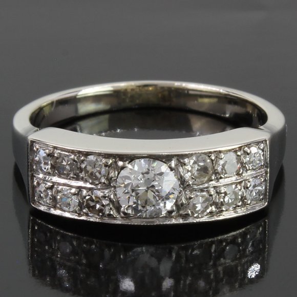 14K White Gold and EuroEuropean cut Diamond Anniversary Band Wedding Ring